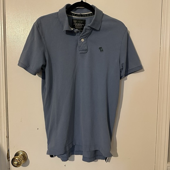 Abercrombie Fitch Polo Shirt Mens Muscle Vintage Wash Faded Blue Moose M - Picture 1 of 4